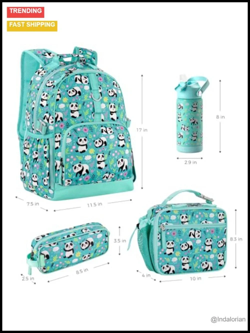 Panda Backpack Set for Girls with Lunch Box & Water Bottle